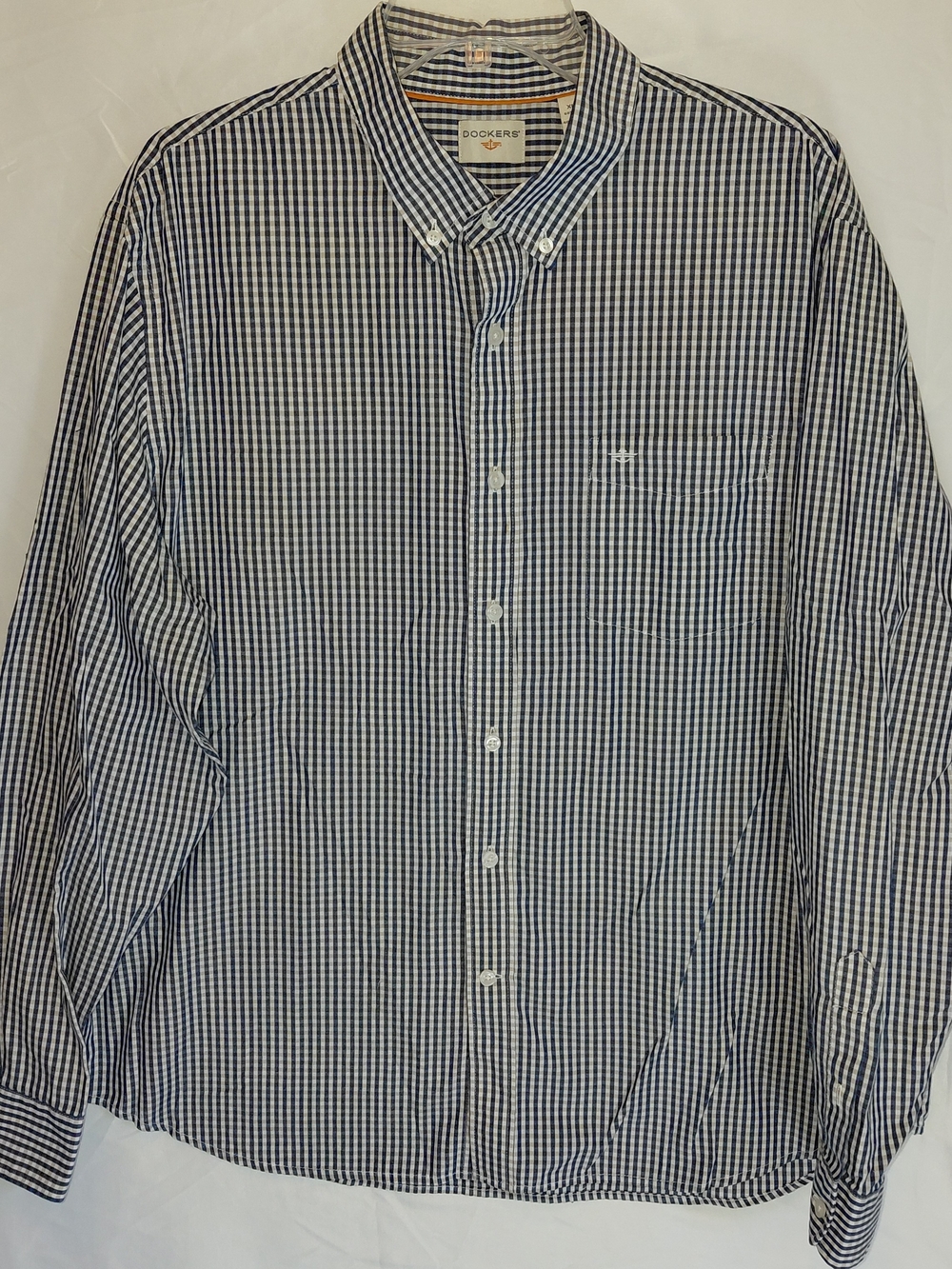 Dockers Men’s Navy and White Gingham Button-Down Shirt #2569
